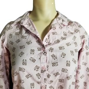 Pink Owl button up blouse